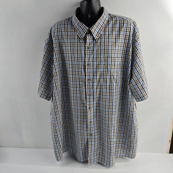 Harbor Bay 4XL short sleeve button down shirt plaid blue mens 6470 - Picture 1 of 8